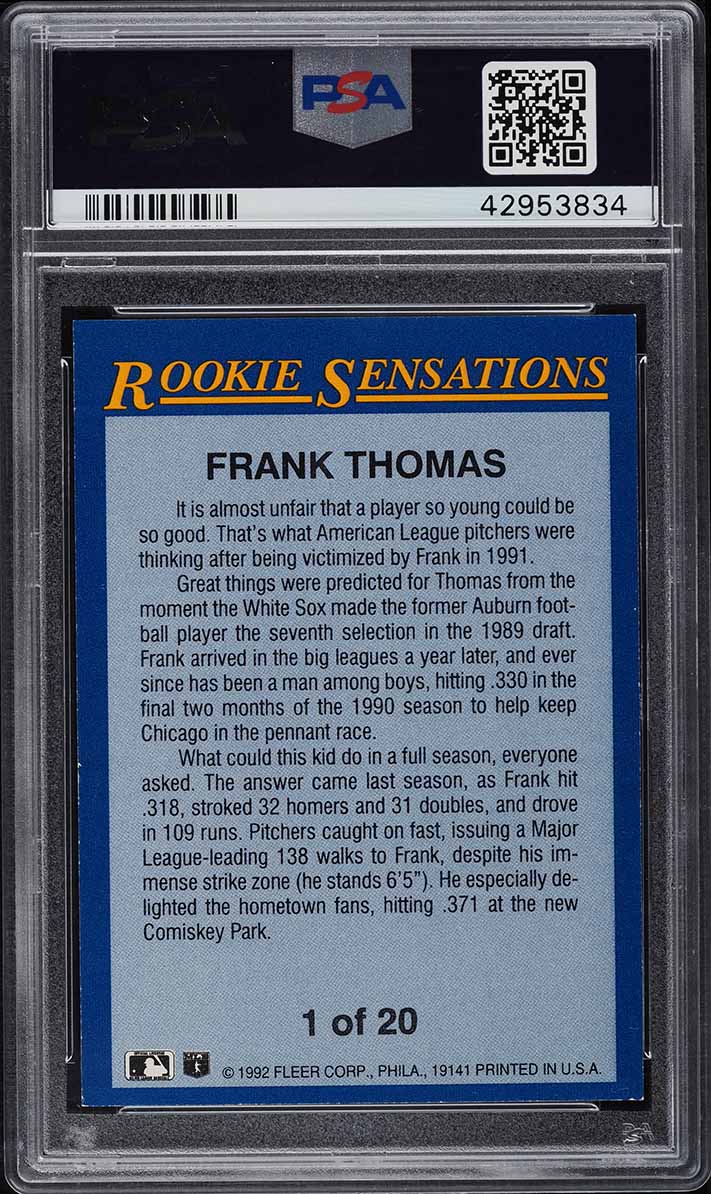 1992 Fleer Rookie Sensations Frank Thomas #1 PSA 9 MINT