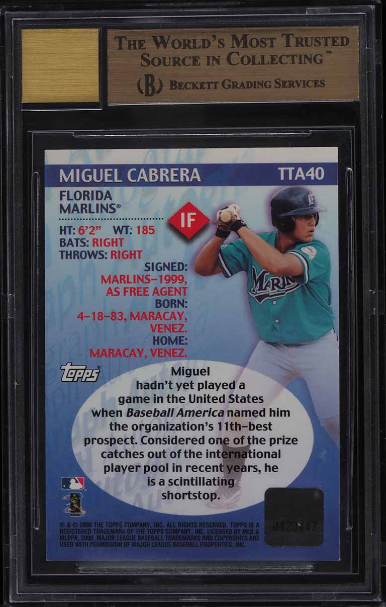 2000 Topps Traded Miguel Cabrera ROOKIE RC AUTO #TTA40 BGS 9.5 GEM MINT