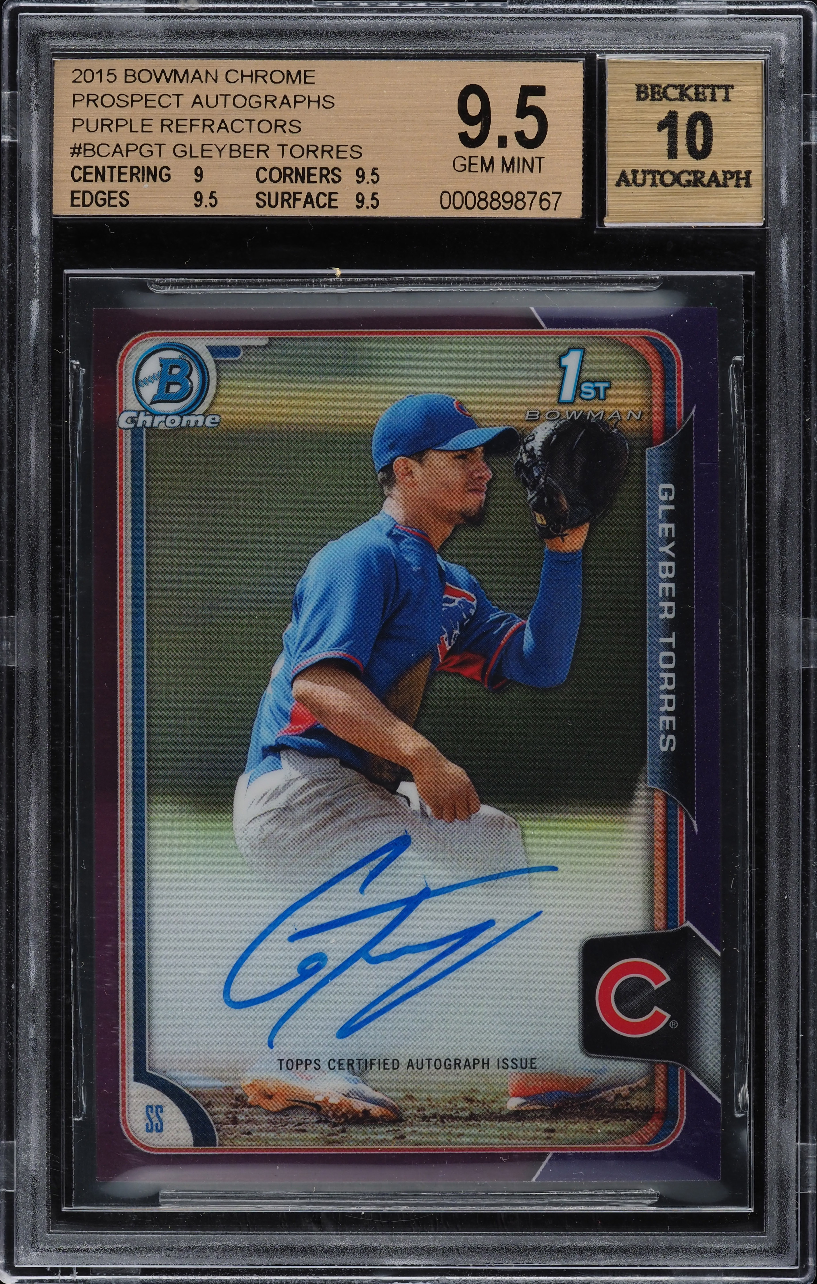 2015 Bowman Chrome Purple Refractor Gleyber Torres ROOKIE RC AUTO