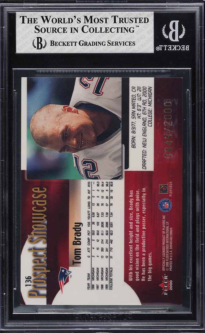 2000 Fleer Showcase Tom Brady ROOKIE /2000 #136 BGS 7 NRMT