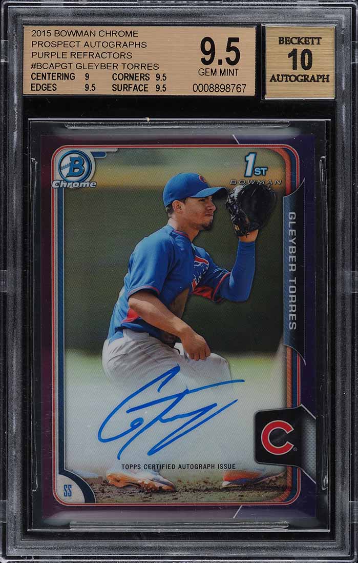 2015 Bowman Chrome Purple Refractor Gleyber Torres ROOKIE RC AUTO /250 BGS 9.5