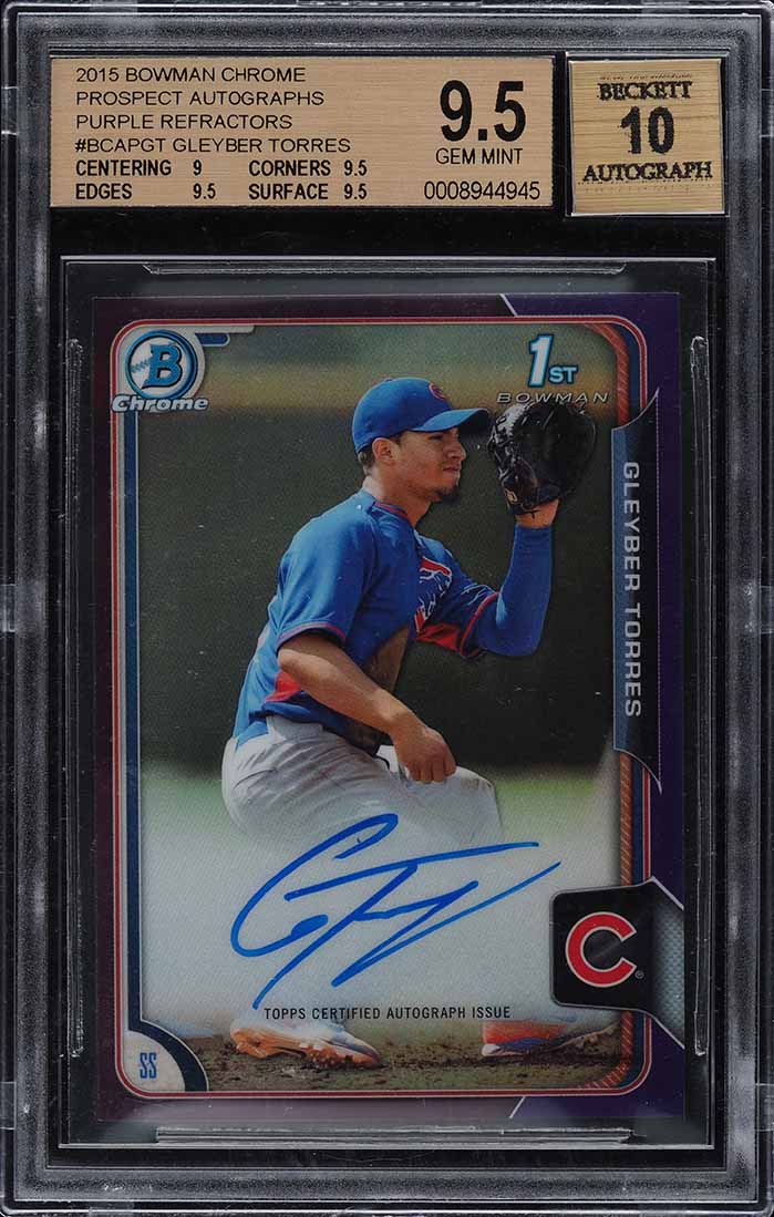 2015 Bowman Chrome Purple Refractor Gleyber Torres ROOKIE AUTO /250 BGS 9.5