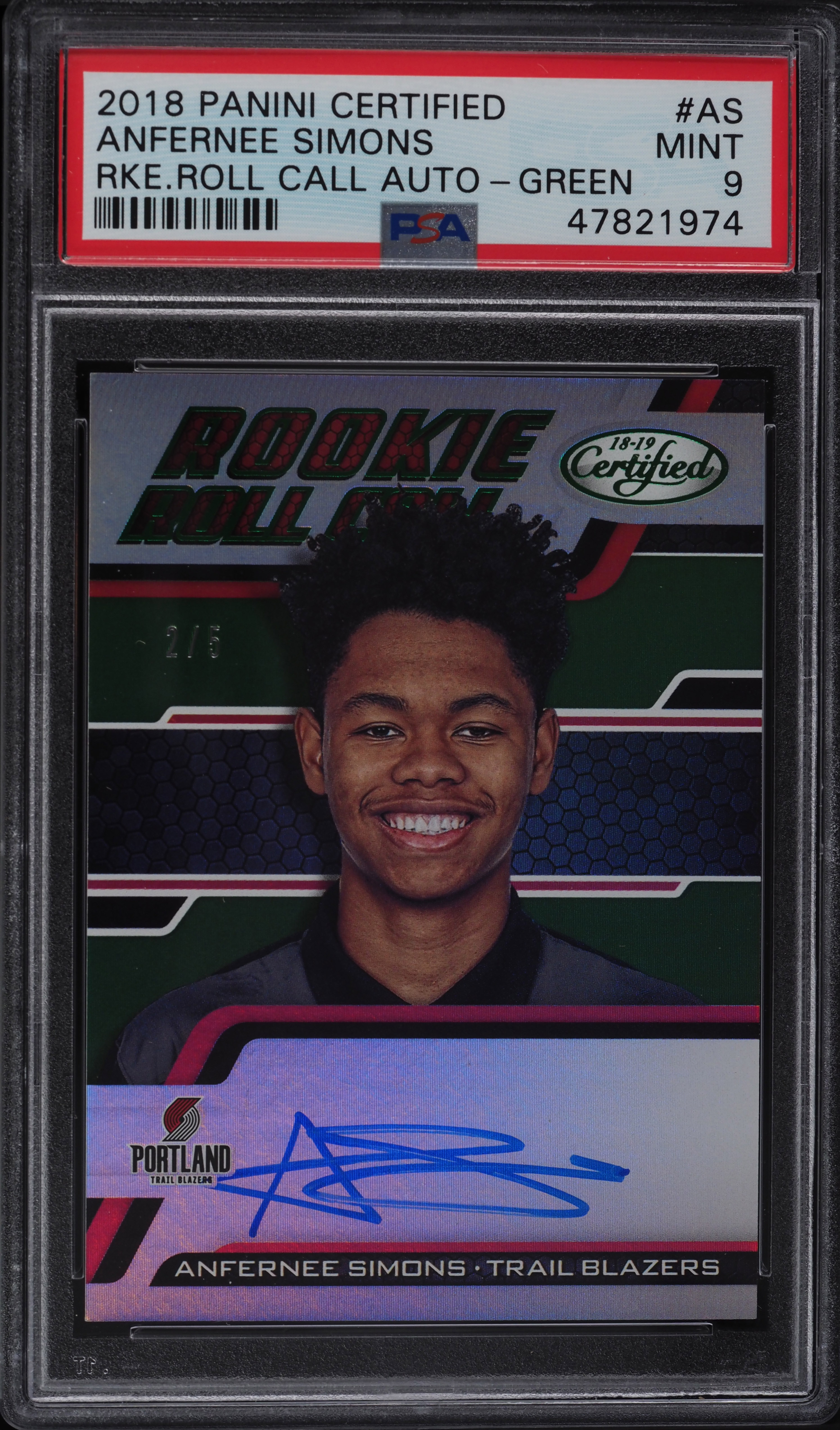 2018 Panini Certified Roll Call Green Anfernee Simons ROOKIE RC 