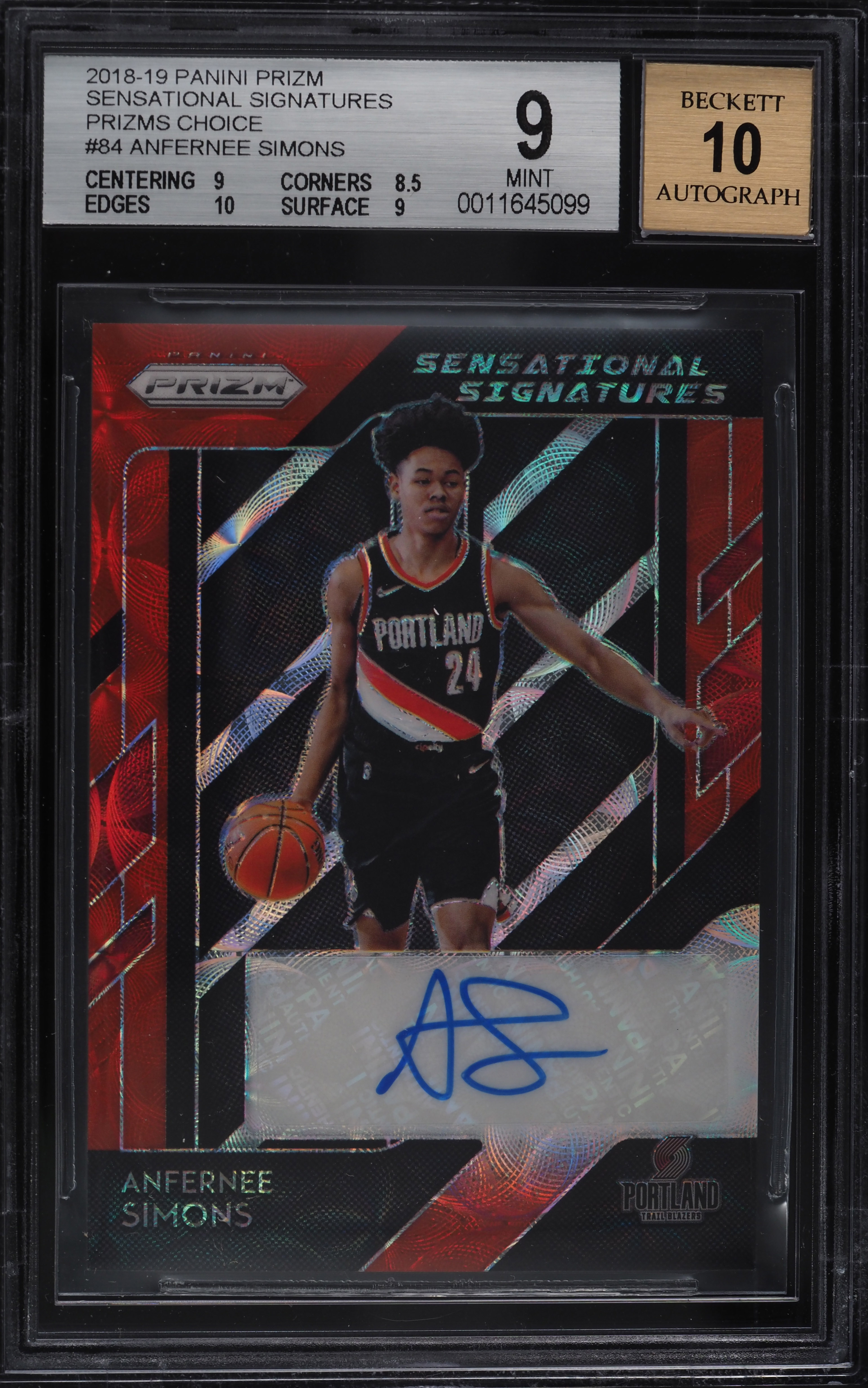 2018 Panini Prizm Sensational Choice Anfernee Simons ROOKIE AUTO