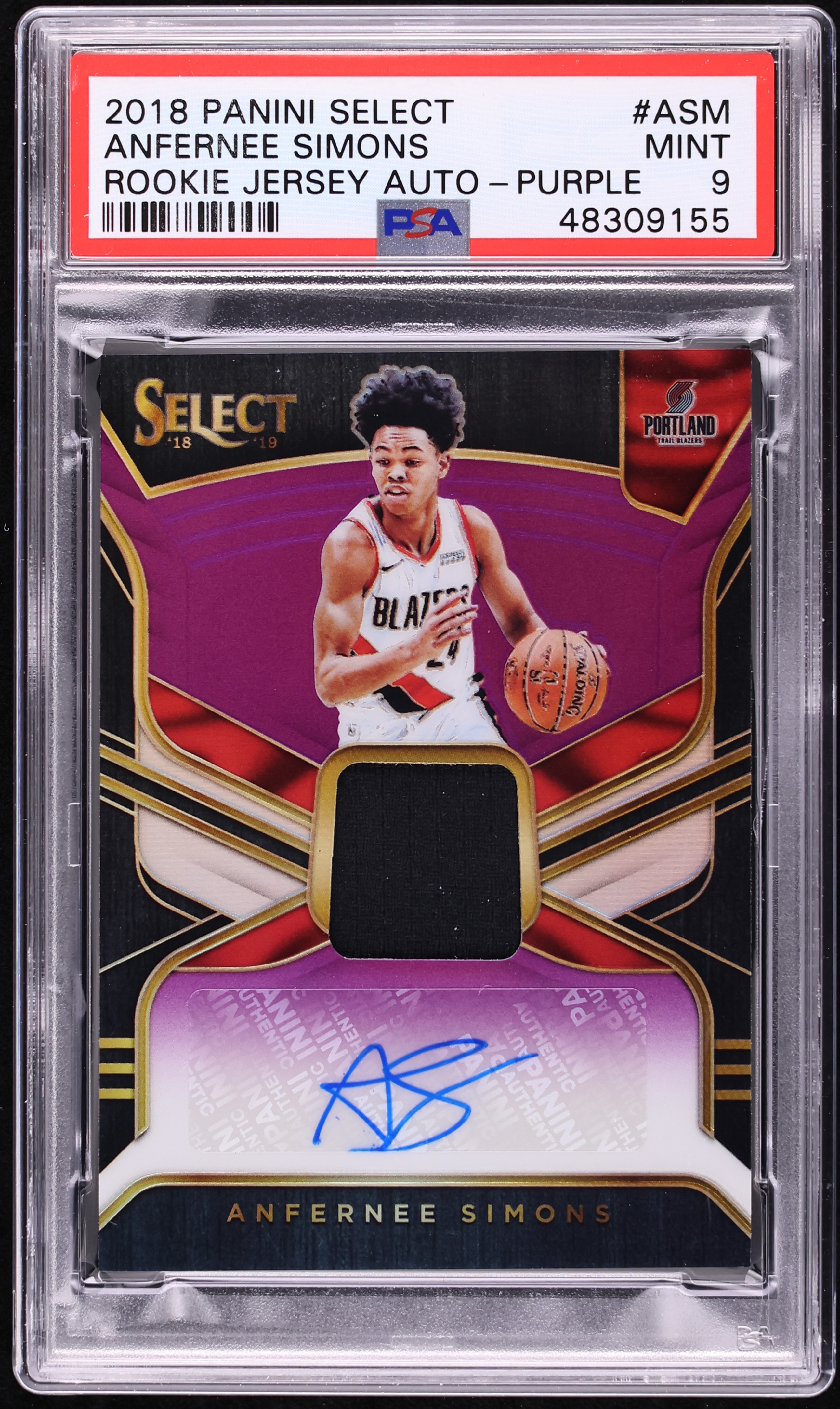 2018 Select Purple Prizm Anfernee Simons ROOKIE PATCH AUTO /99