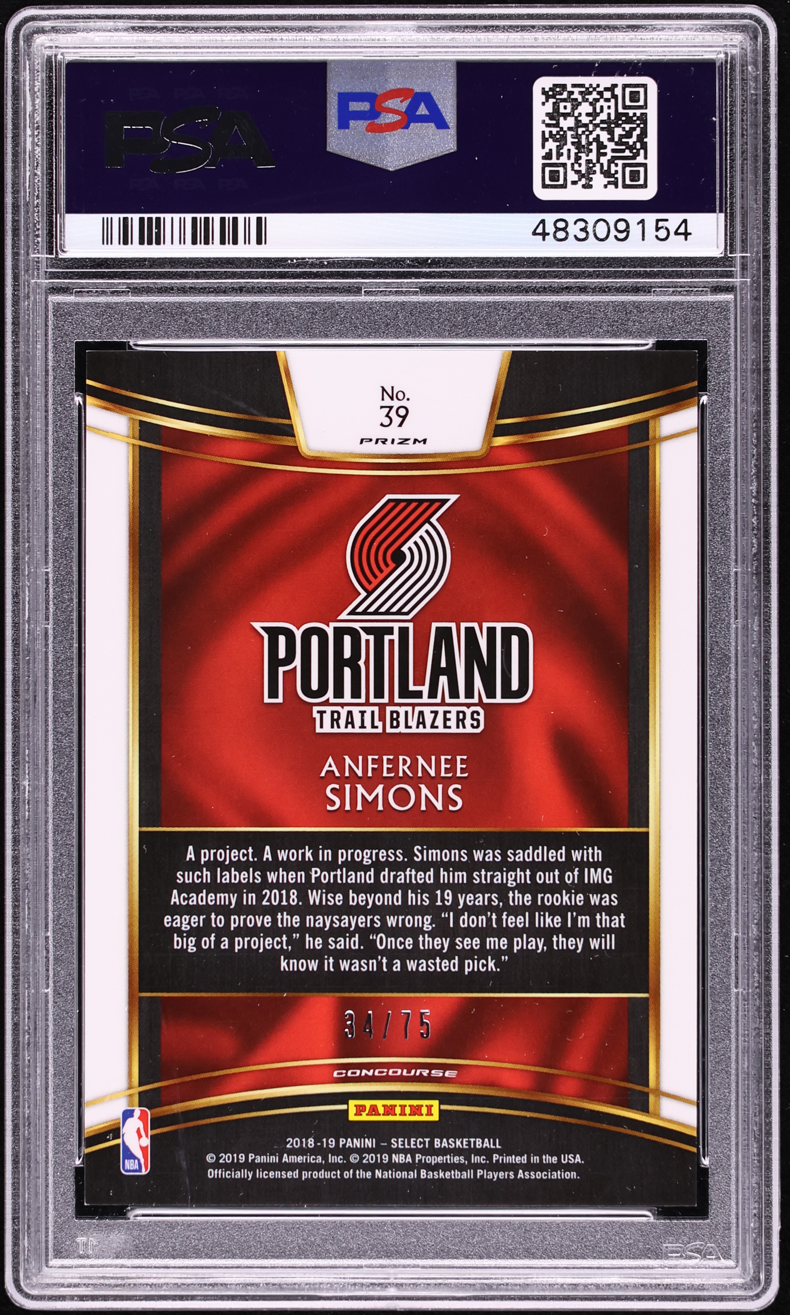 2018 Select Concourse Neon Green Prizm Anfernee Simons ROOKIE /75