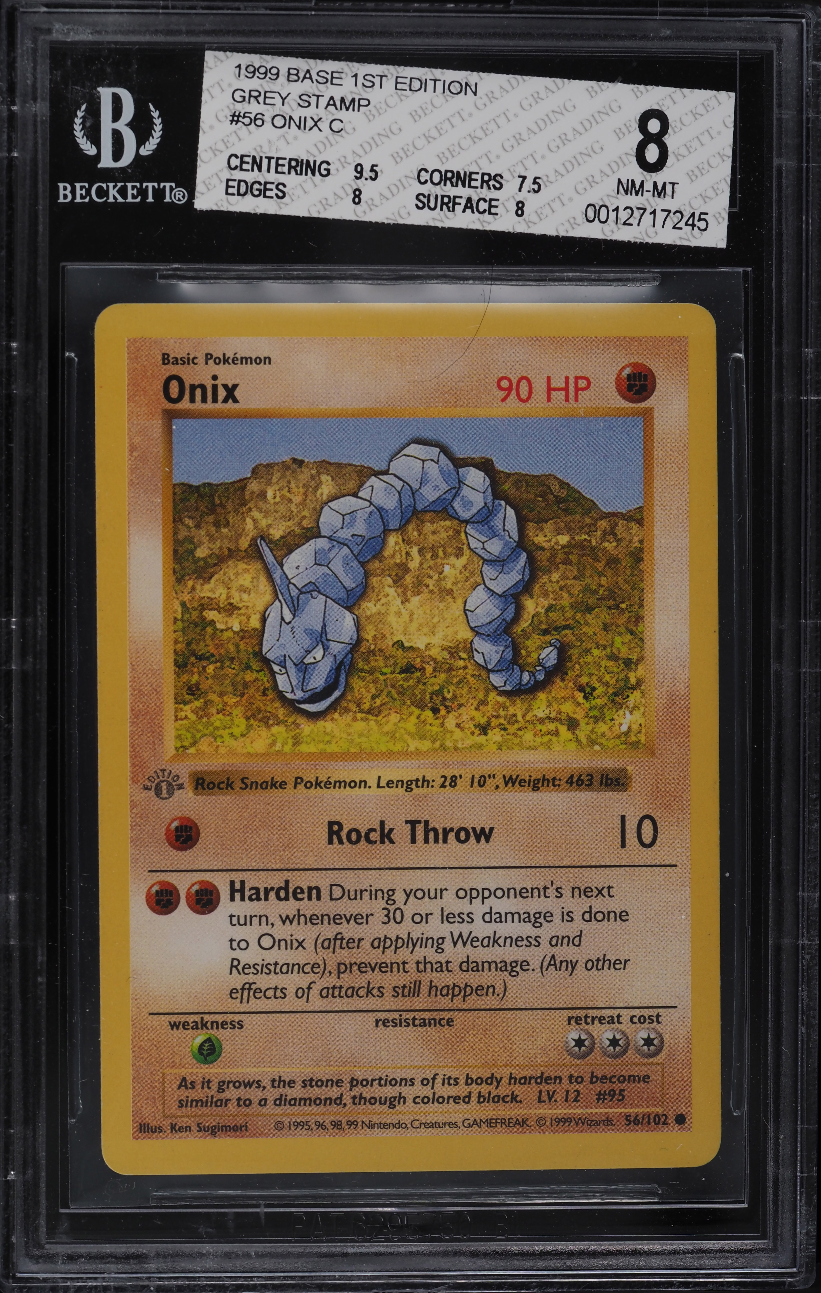 1999 onix pokemon card 1999 Pokemon Base Set Shadowless 1st Edition Onix #56 PSA 9 MINT on Fanatics Collect