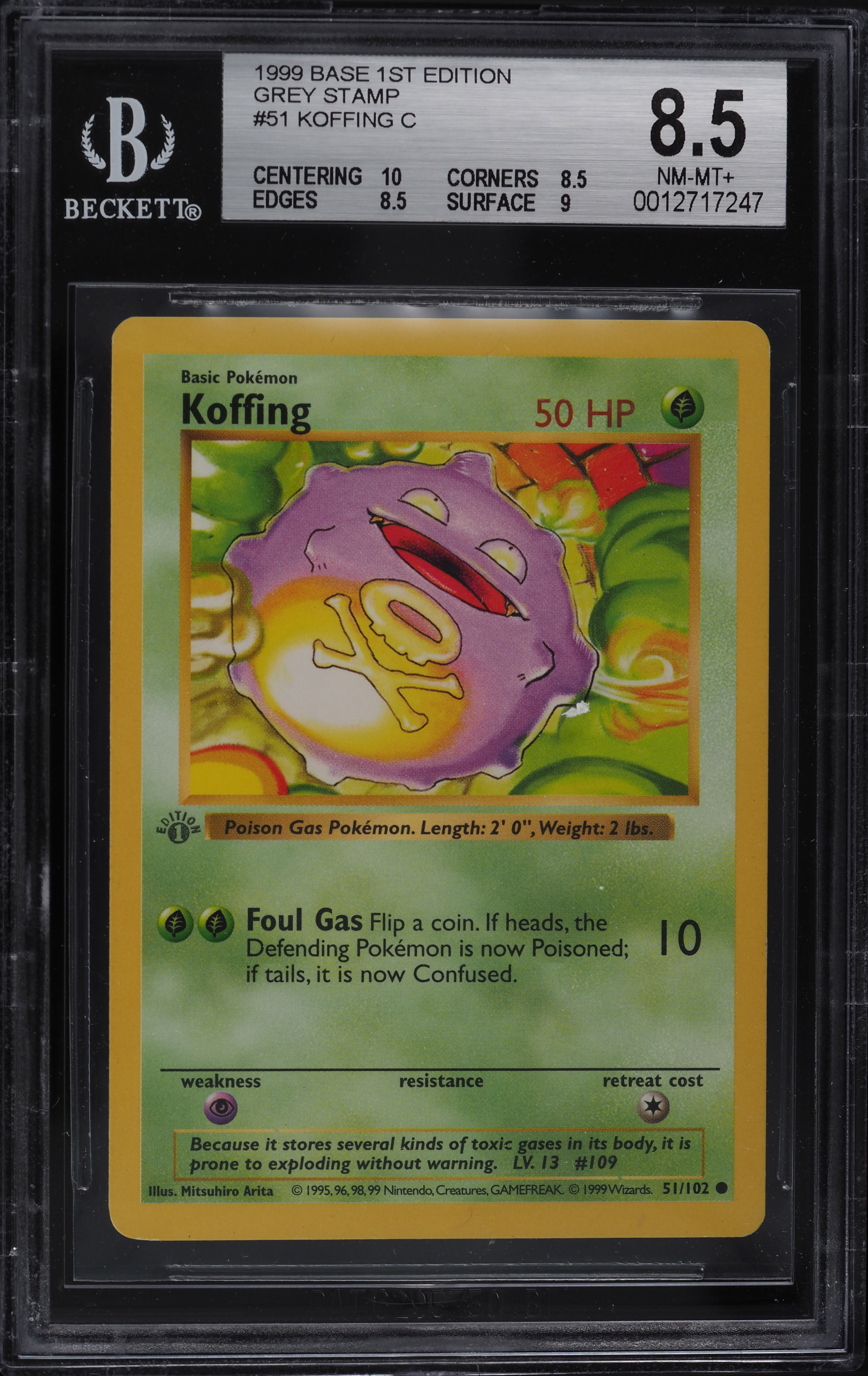 1999 Pokemon Base Set Shadowless 1st Edition Grey Stamp Koffing