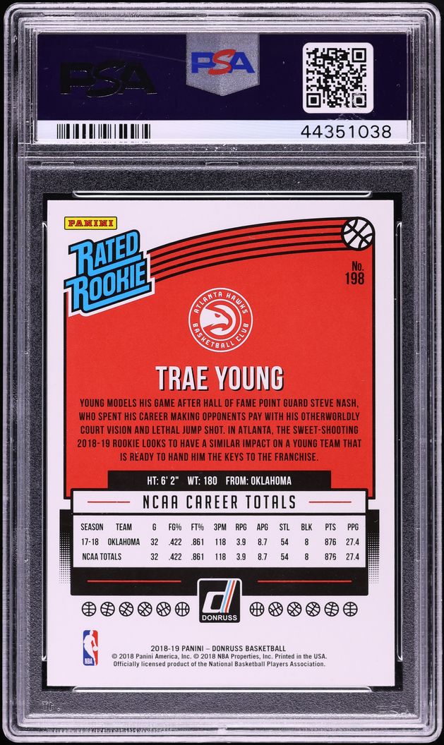 2018 Donruss Basketball Trae Young ROOKIE #198 PSA 10 GEM MINT