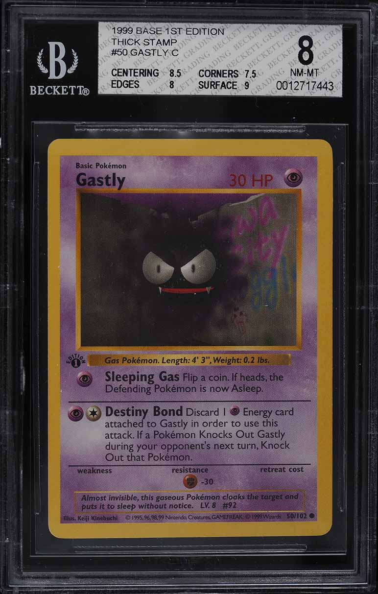 1999 Pokemon Base Set Shadowless 1st Edition Thick Stamp Gastly #50 BGS 8  NM-MT on Fanatics Collect