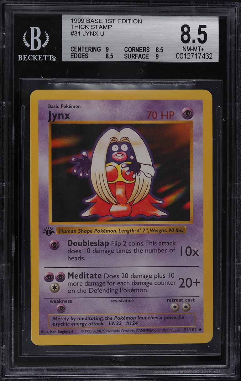 1999 Pokemon Base Set Shadowless 1st Edition Thick Stamp Jynx #31 BGS 8.5 NM-MT+