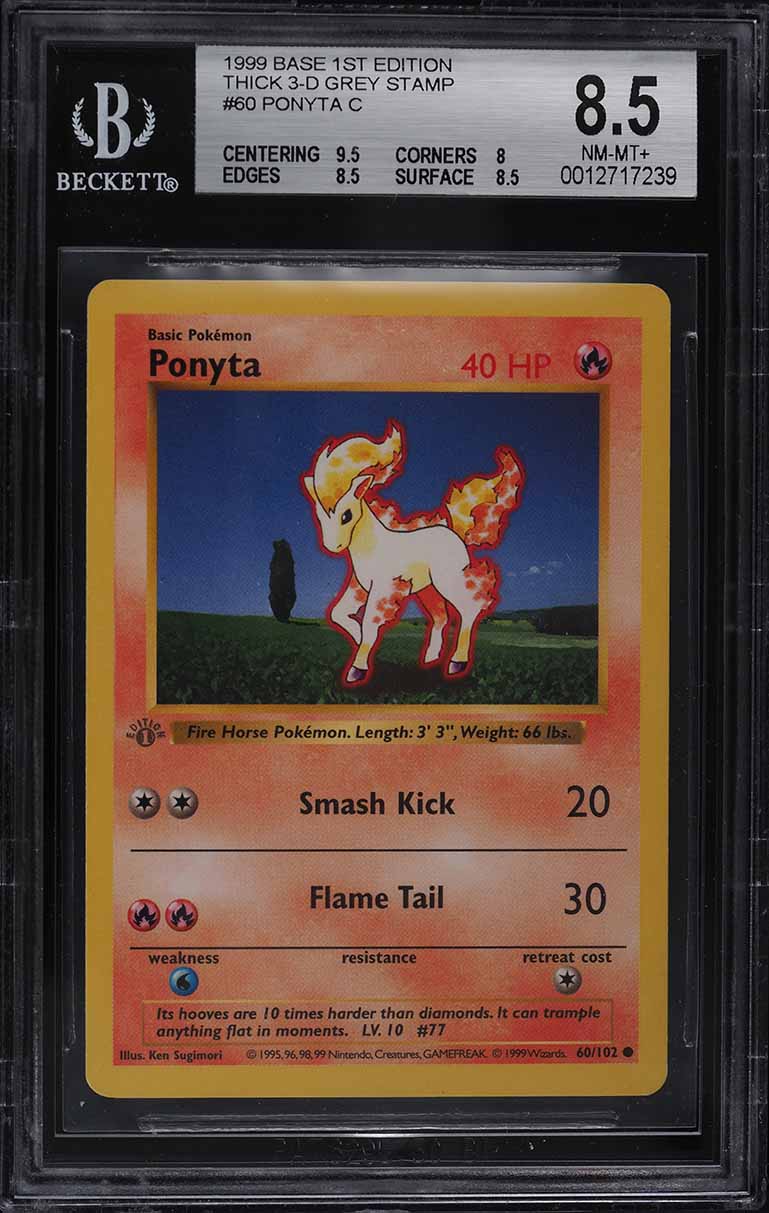 1999 Pokemon Base Set Shadowless 1st Ed Thick 3-D Grey Stamp Ponyta #60 BGS  8.5 on Fanatics Collect