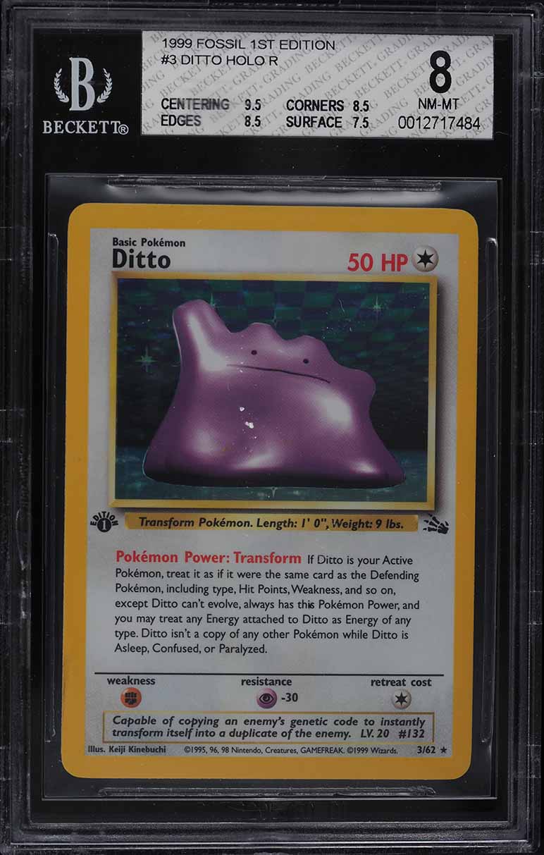 1999 Pokemon Fossil 1st Edition Holo Ditto #3 BGS 8 NM-MT