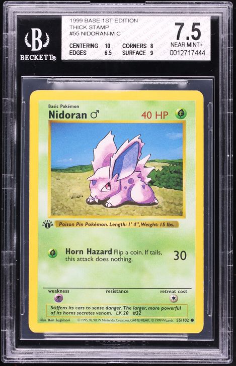 1999 nidoran pokemon card value Trading Cards: Values, Rookies & Hot Deals Base Set Shadowless Unlimited Type Nidoran [Rainbow Foil] #32 Prices