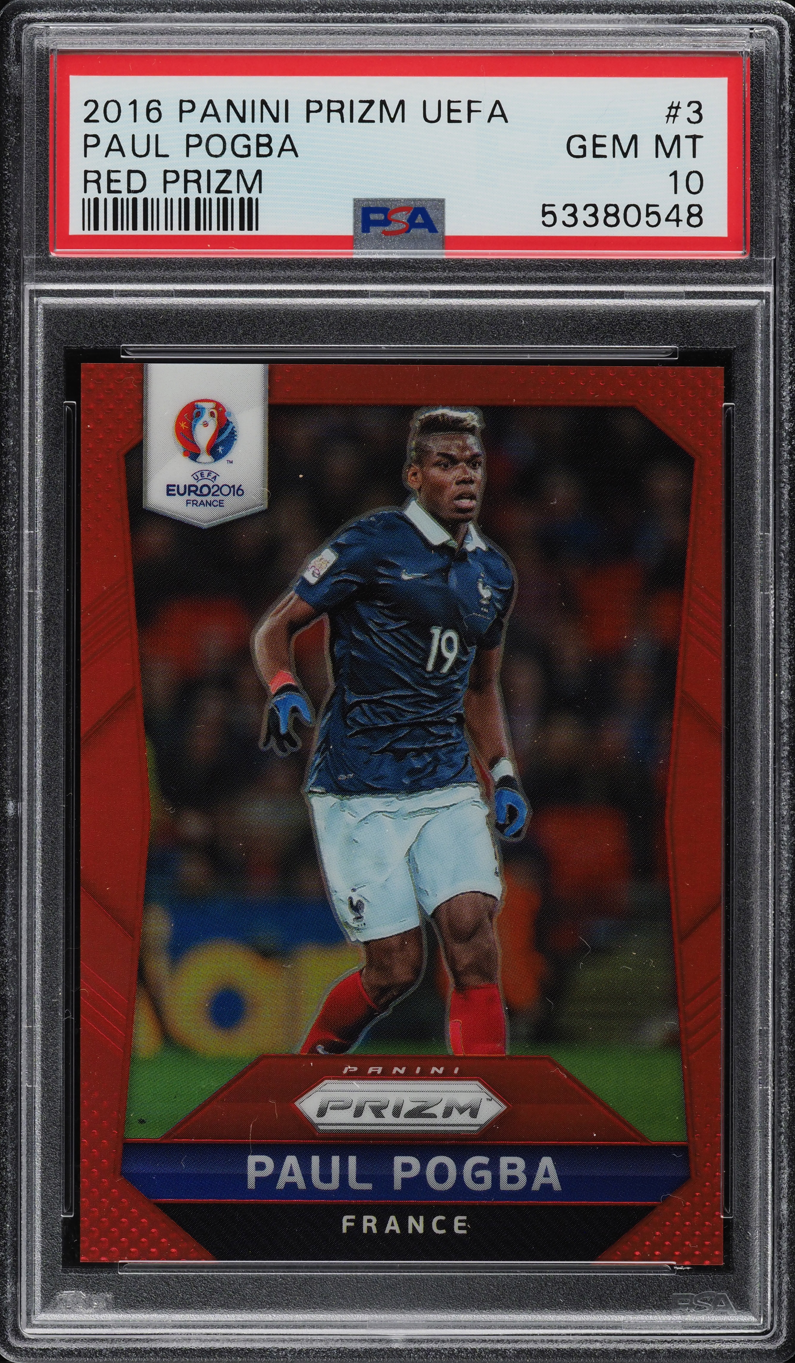 2016 Panini Prizm UEFA Red Paul Pogba /149 #3 PSA 10 GEM MINT on 
