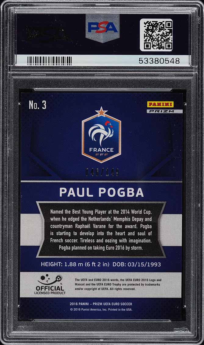 2016 Panini Prizm UEFA Red Paul Pogba /149 #3 PSA 10 GEM MINT