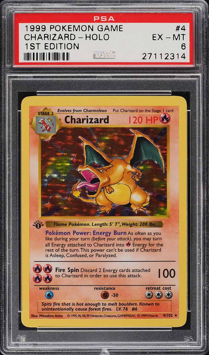 1999 Pokemon Base Set Shadowless 1st Edition Holo Charizard #4 PSA 6 EXMT