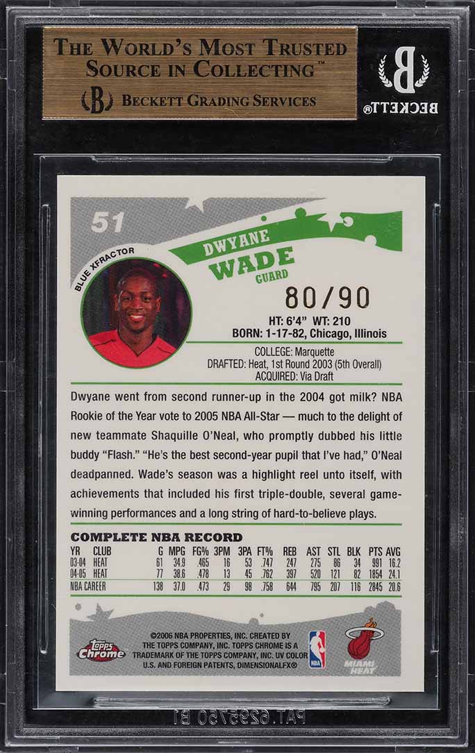 2005 Topps Chrome Blue Xfractor Dwyane Wade /90 #51 BGS 9.5 GEM MINT