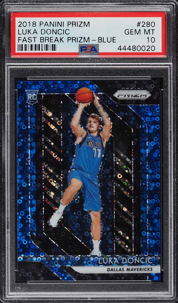 2018 Panini Prizm Fast Break Blue Prizms Luka Doncic ROOKIE RC /175 #280 PSA 10