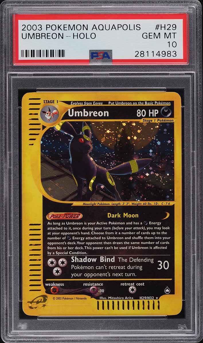 2003 Pokemon Aquapolis Holo Umbreon #H29 PSA 10 GEM MINT on