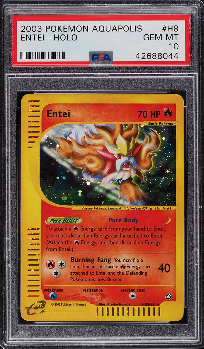 2003 Pokemon Aquapolis Holo Entei #H8 PSA 10 GEM MINT on Fanatics Collect 2003 Pokemon Aquapolis Holo Entei #H8 PSA 10 GEM MINT on Fanatics Collect