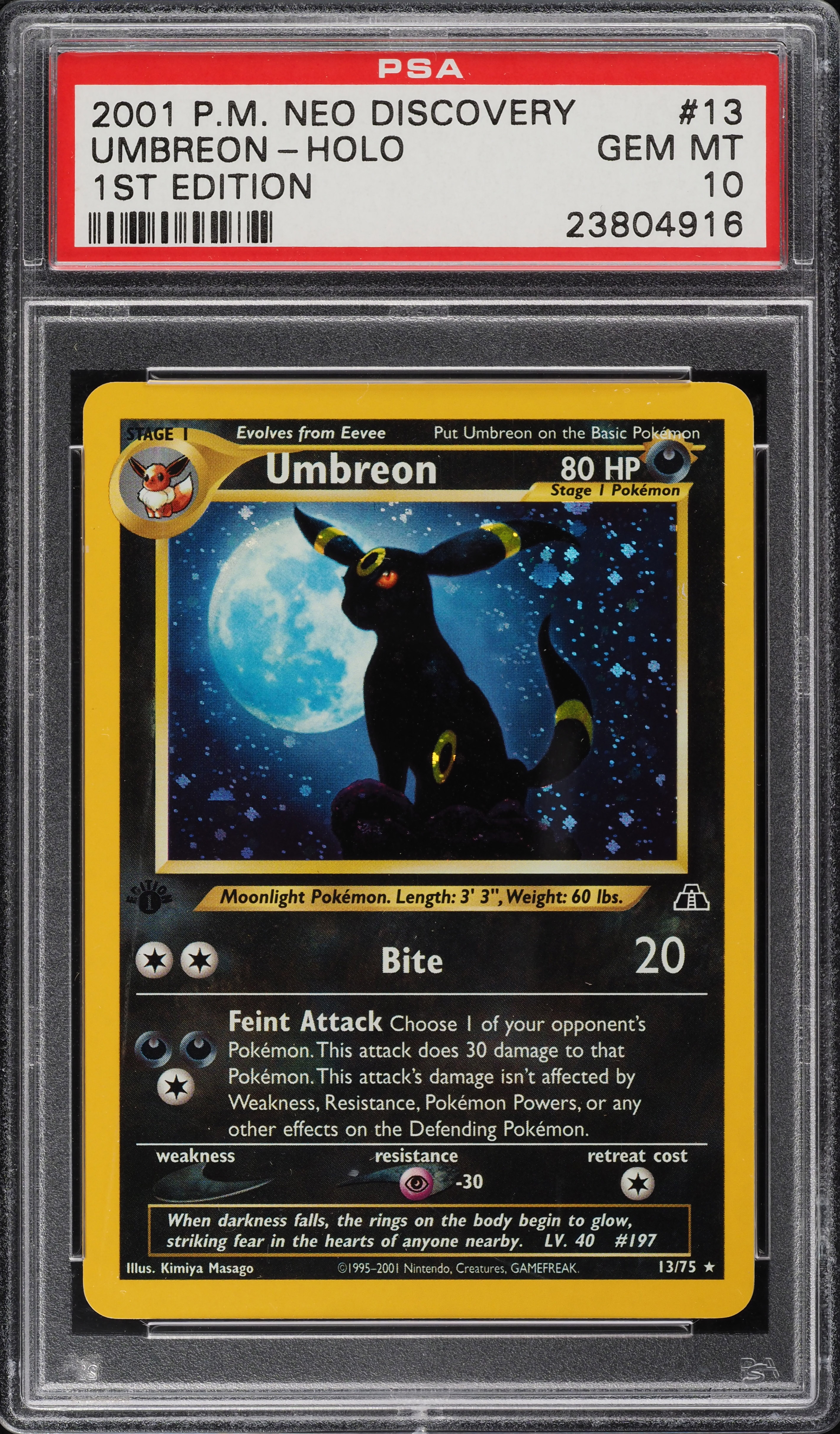 2001 Pokemon Neo Discovery 1st Edition Holo Umbreon #13 PSA 10 GEM