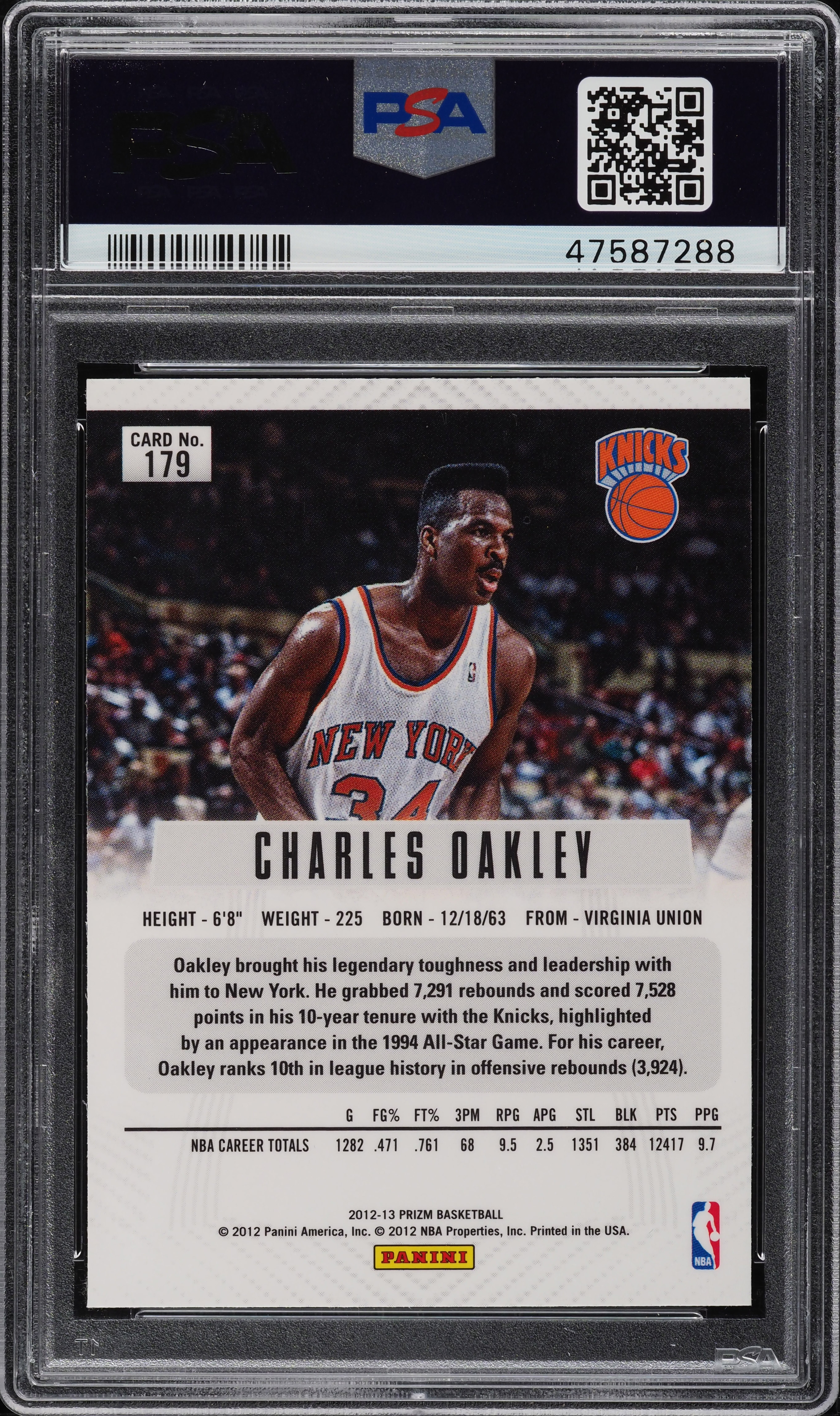 2012 Panini Prizm Charles Oakley #179 PSA 10 GEM MINT on Fanatics