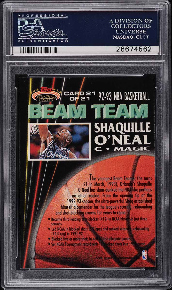 1992 Stadium Club Beam Team Members Only Shaquille O'Neal RC #21 PSA 10 GEM MINT