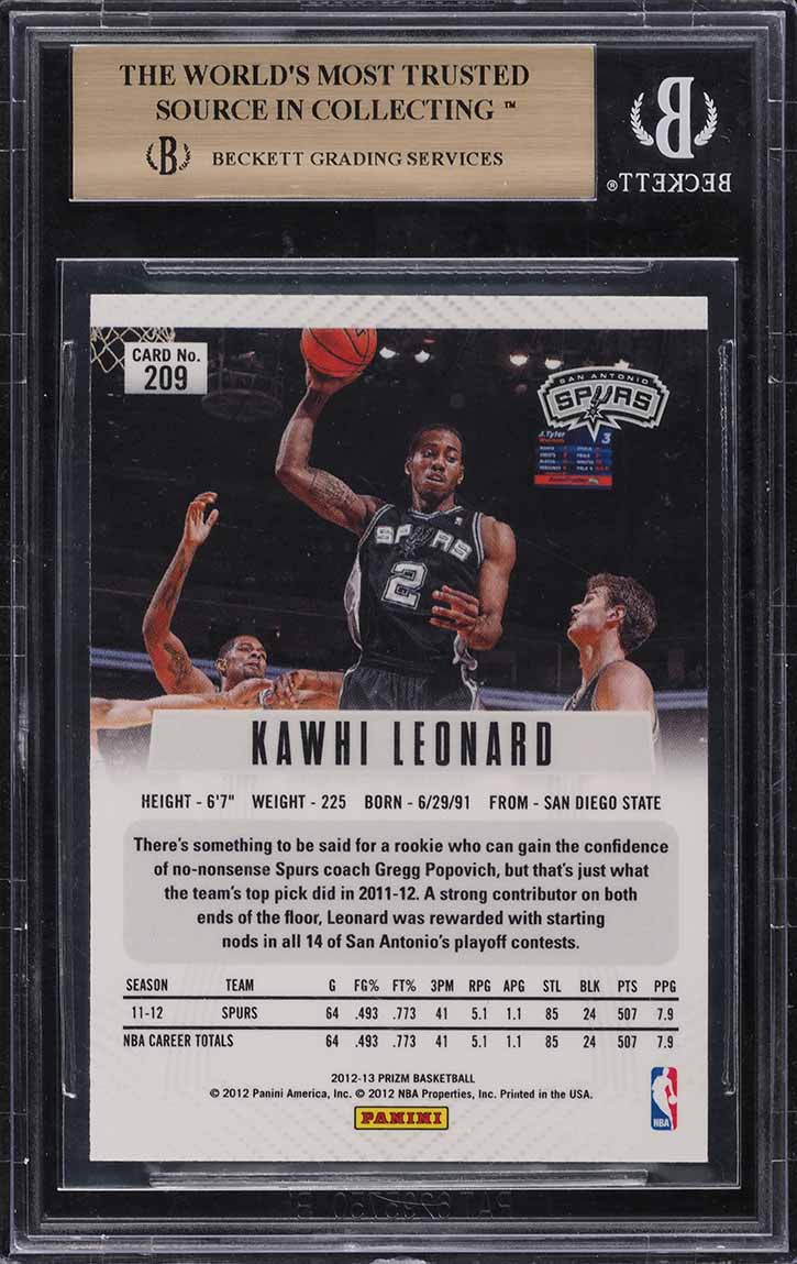 2012 Panini Prizm Kawhi Leonard ROOKIE #209 BGS 9.5 GEM MINT on