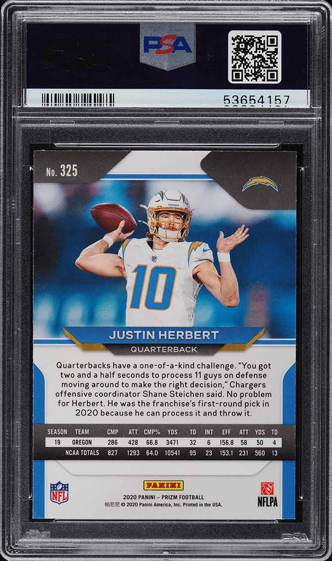 2020 Panini Prizm Justin Herbert ROOKIE RC #325 PSA 10 GEM MINT