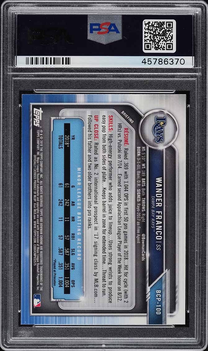 2019 Bowman Chrome Prospects Wander Franco ROOKIE RC #100 PSA 8 NM-MT