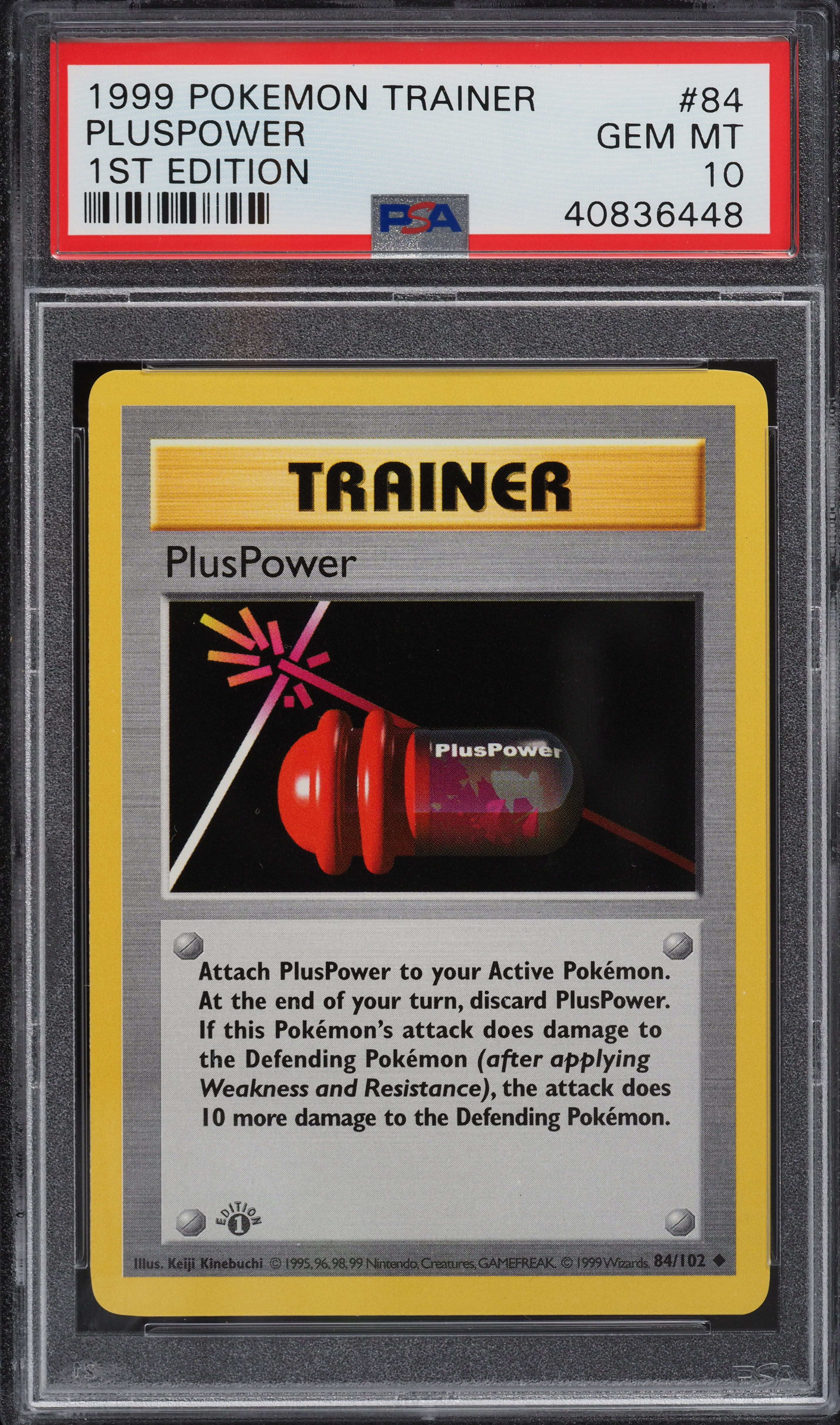 1999 Pokemon Base Set Shadowless 1st Edition Pluspower #84 PSA 10