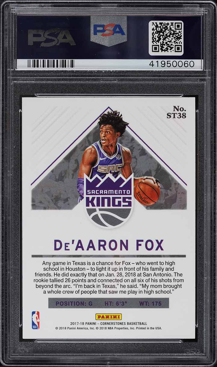 2017 Panini Cornerstones Startups De'Aaron Fox ROOKIE #ST38 PSA 10 GEM MINT
