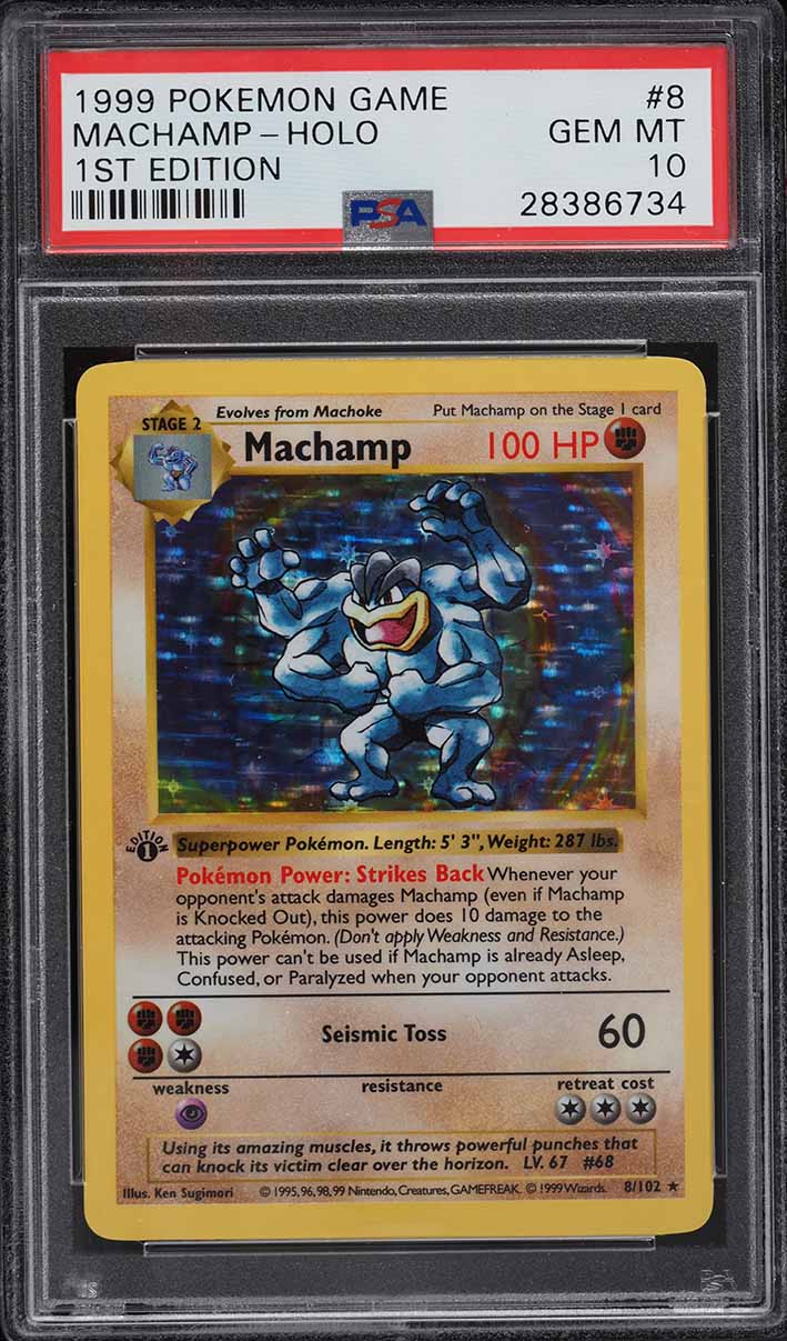 1999 Pokemon Base Set Shadowless 1st Edition Holo Machamp #8 PSA 10 GEM MINT