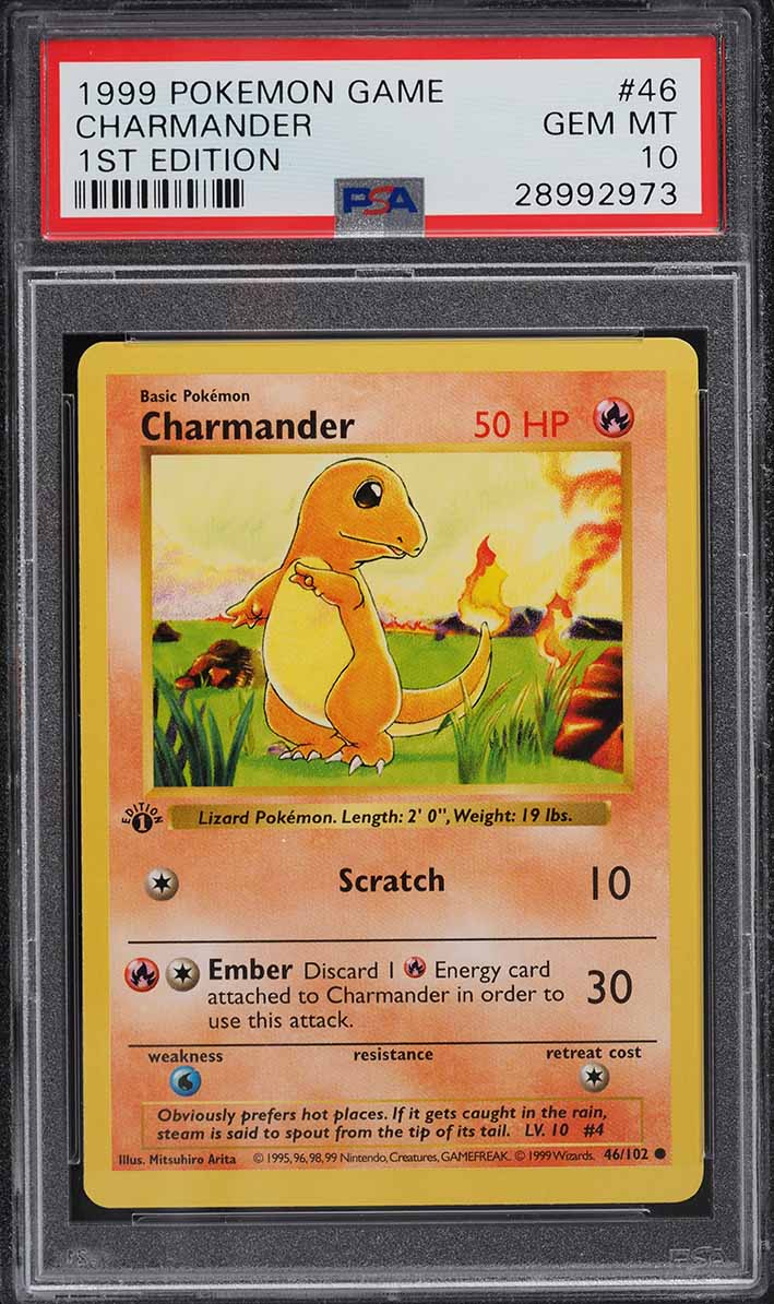 1999 Pokemon Base Set Shadowless 1st Edition Charmander #46 PSA 10 GEM MINT