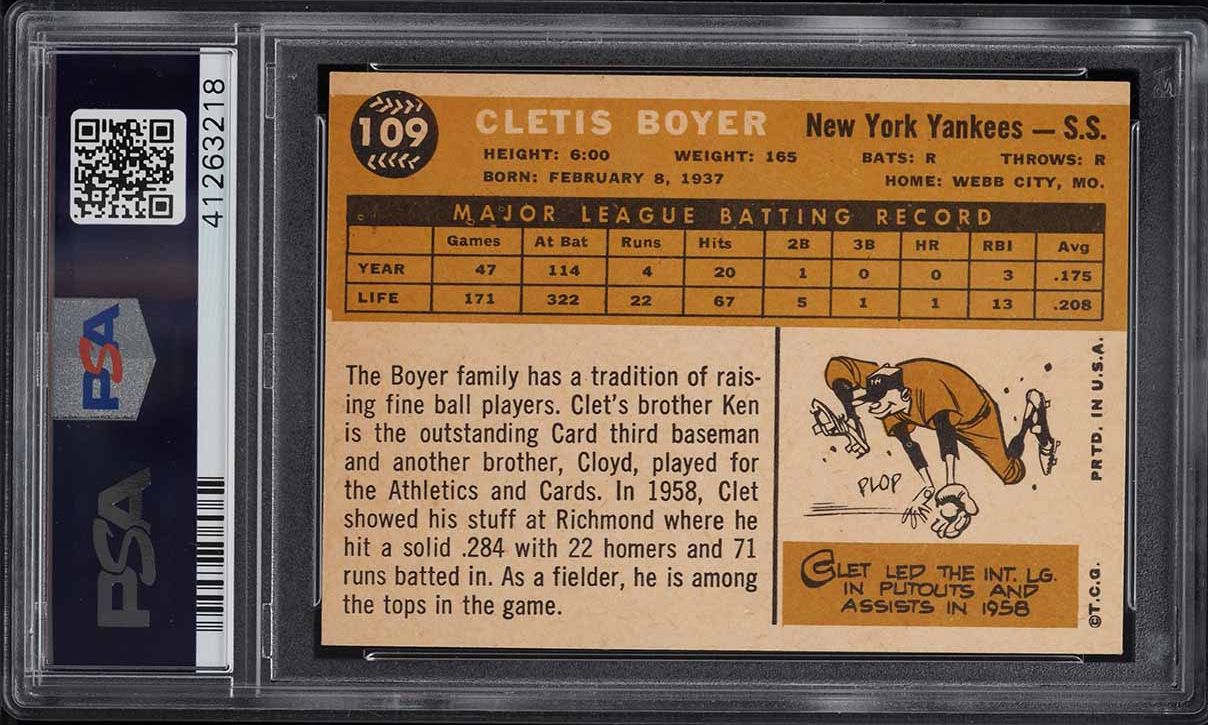1960 Topps Cletis Boyer #109 PSA 8 NM-MT