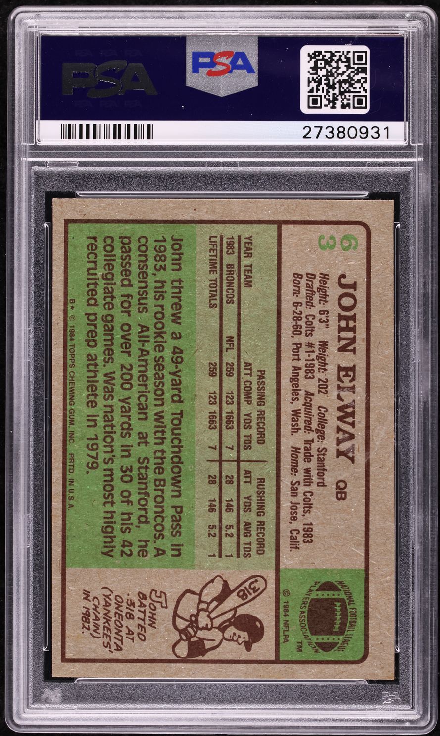 1984 Topps Football John Elway ROOKIE #63 PSA 7 NRMT