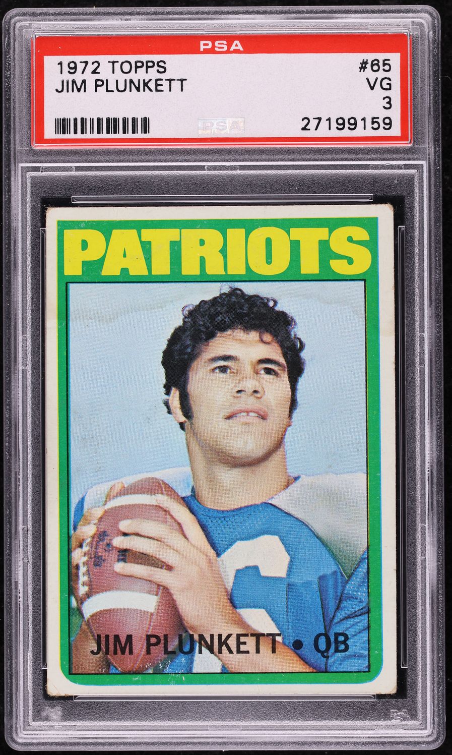 1972 Topps Football Jim Plunkett ROOKIE #65 PSA 3 VG