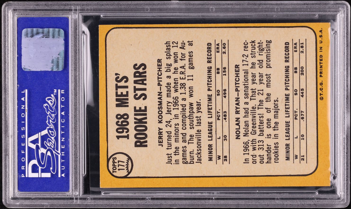 1968 Topps Nolan Ryan ROOKIE #177 PSA 7 NRMT
