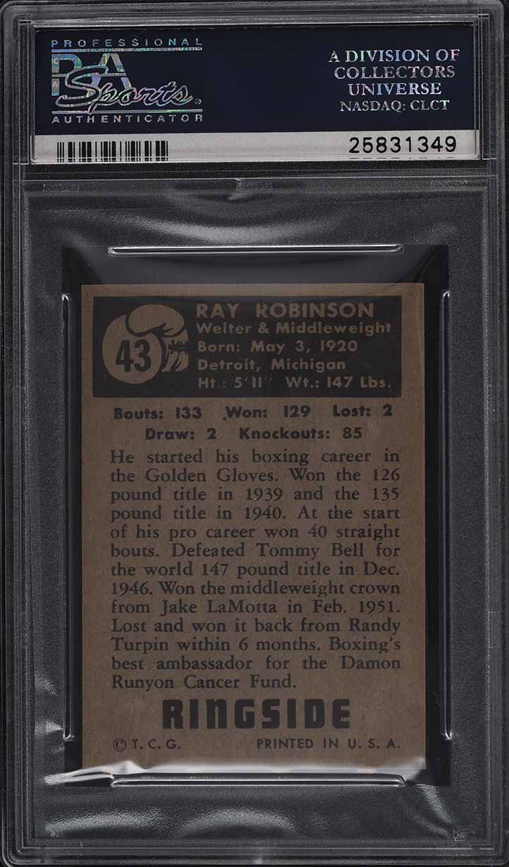 1951 Topps Ringside Boxing Ray Robinson #43 PSA 9 MINT