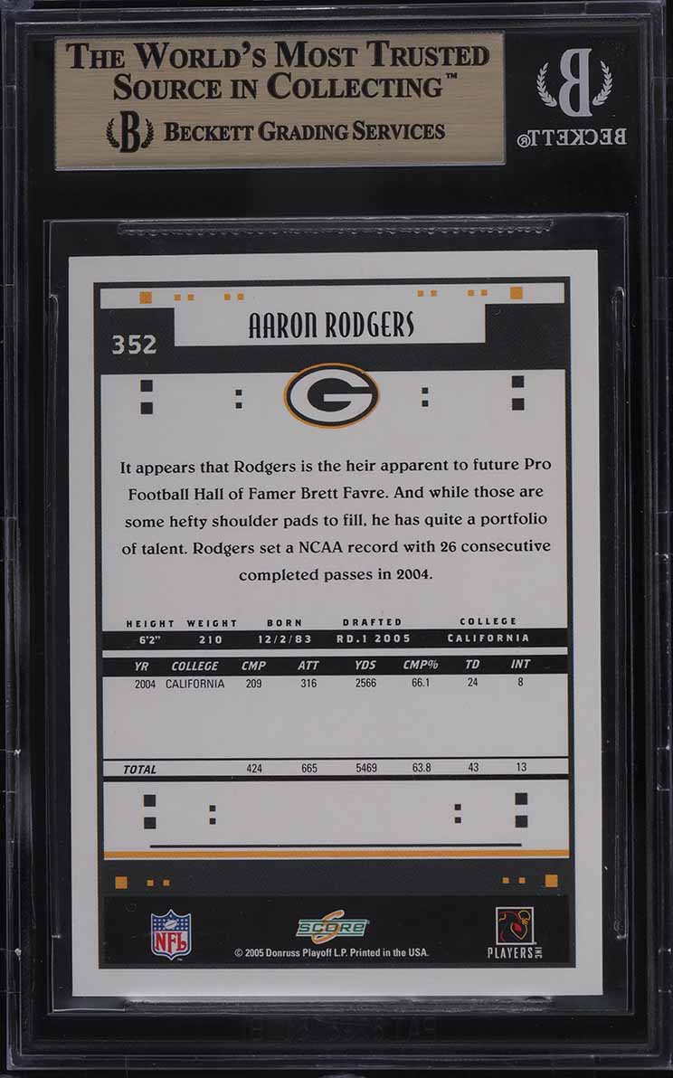 2005 Score Football Aaron Rodgers ROOKIE RC #352 BGS 9.5 GEM MINT