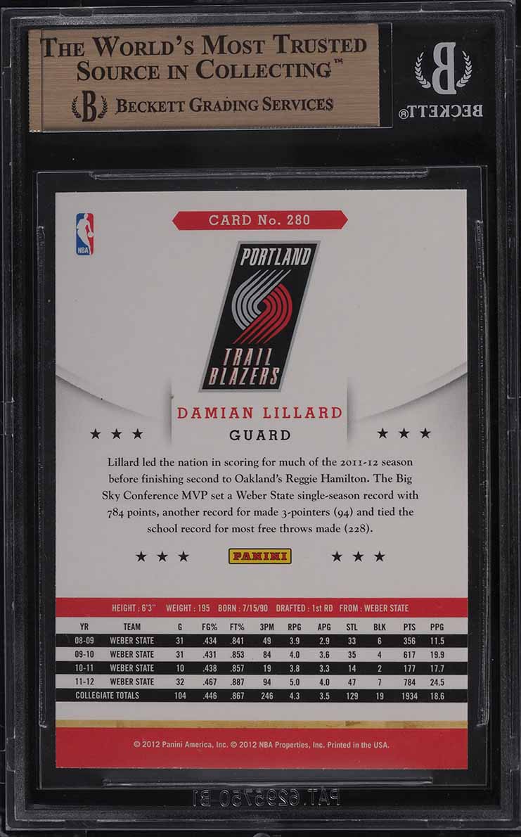 2012 Hoops Damian Lillard ROOKIE RC #280 BGS 9.5 GEM MINT