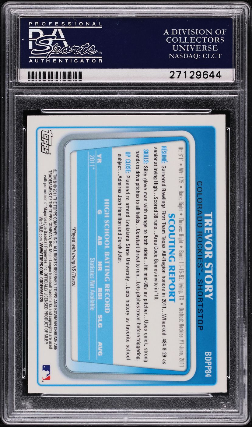 2011 Bowman Chrome Draft Prospects Trevor Story ROOKIE #BDPP84 PSA 10 GEM MINT