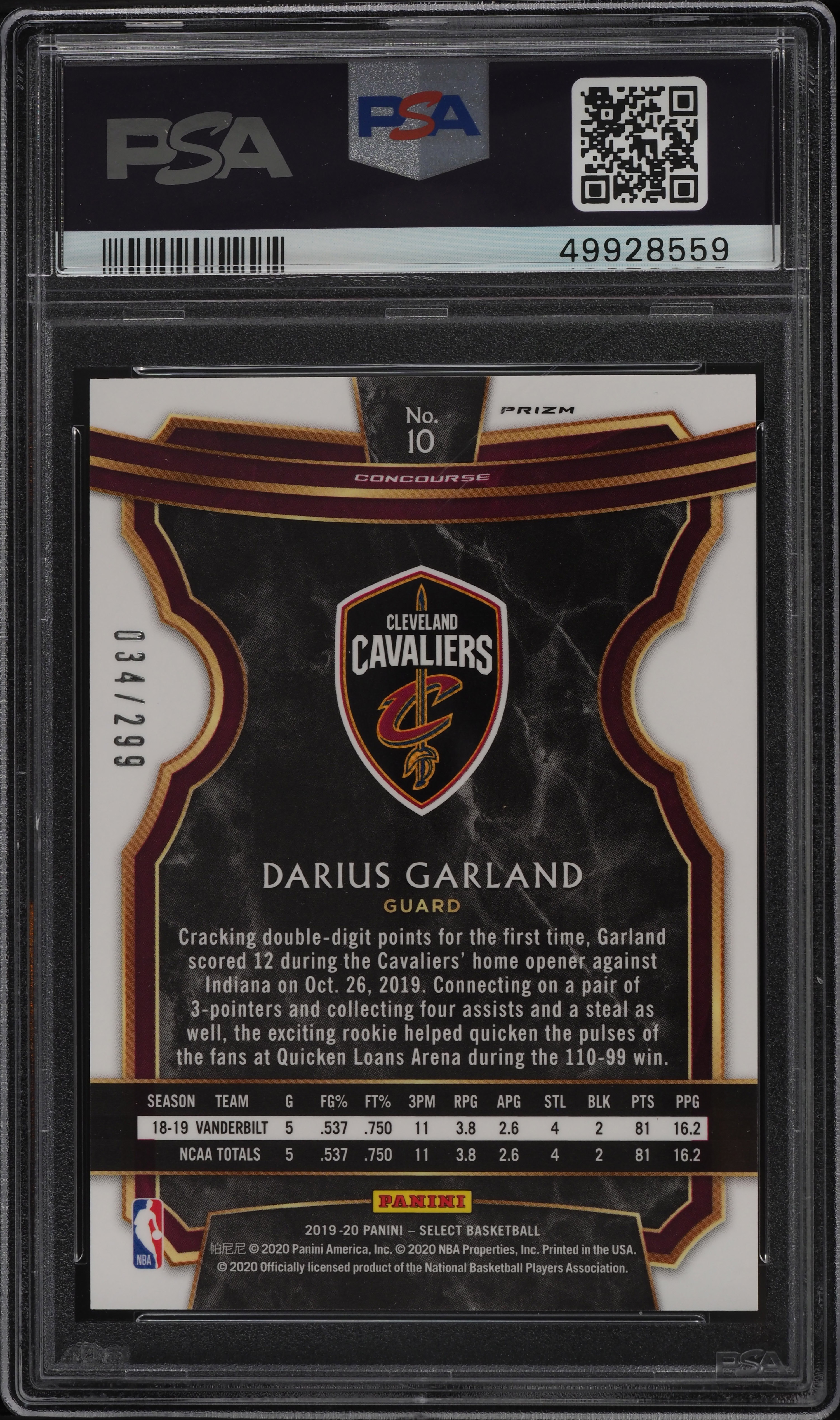2019 Select Light Blue Prizm Darius Garland ROOKIE RC /299
