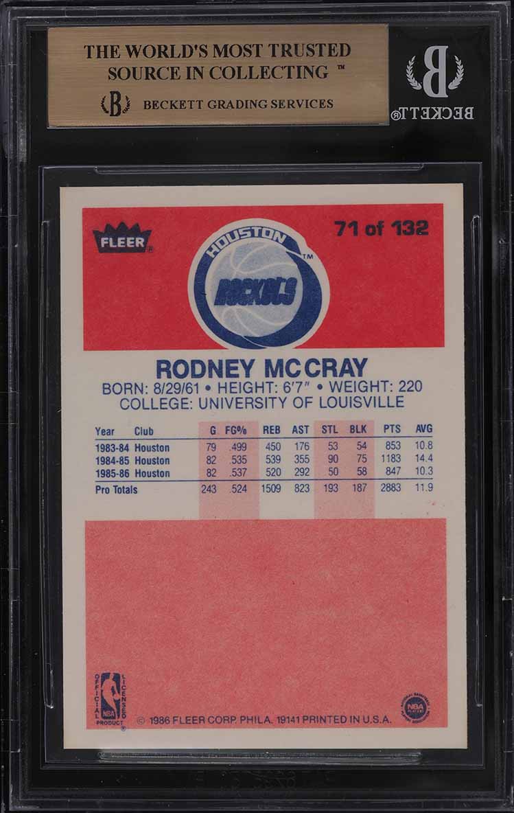 1986 Fleer Basketball Rodney McCray #71 BGS 9.5 GEM MINT