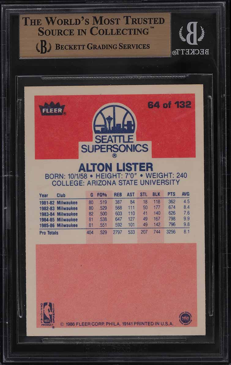 1986 Fleer Basketball Alton Lister #64 BGS 9.5 GEM MINT