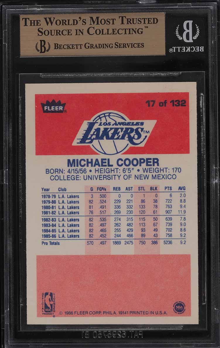 1986 Fleer Basketball Michael Cooper #17 BGS 9.5 GEM MINT