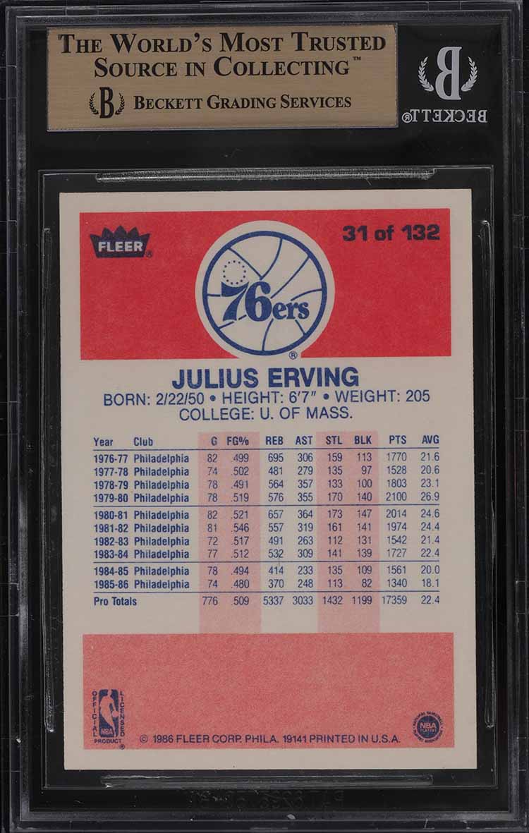 1986 Fleer Basketball Julius Erving #31 BGS 9.5 GEM MINT