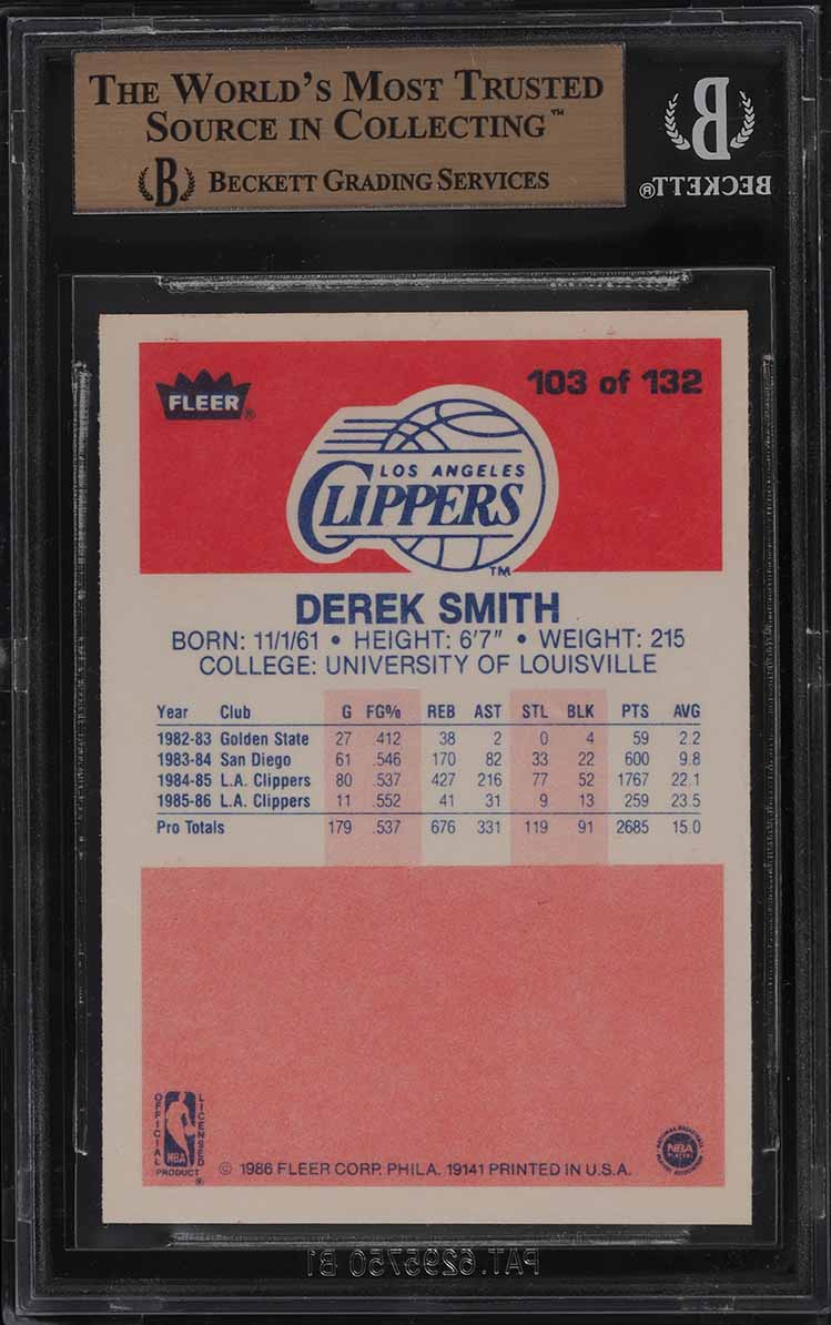1986 Fleer Basketball Derek Smith #103 BGS 9.5 GEM MINT