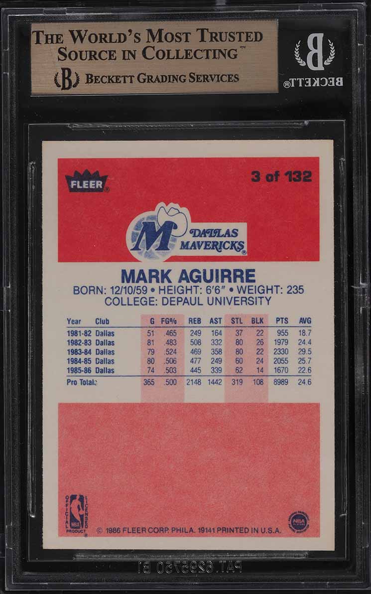1986 Fleer Basketball Mark Aguirre #3 BGS 9.5 GEM MINT